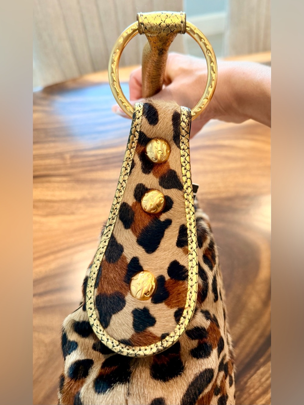 Maxx New York Genuine Calfhair Leopard Print HoboBag Gold Leather Handle NWT Y2K - Picture 4 of 17